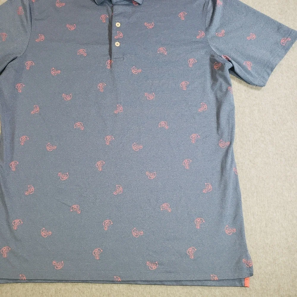 Johnnie-O Flamingo Floaty Polo Shirt Mens Lake Blue Pink Size L Short Sleeve - Picture 3 of 12